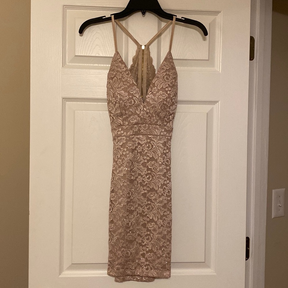 Champagne Lace Semi-Formal Dress